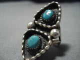 Incredible Vintage Native American Jewelry Navajo Chain Link Sterling Silver Turquoise Ring Old-Nativo Arts