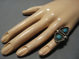 Incredible Vintage Native American Jewelry Navajo Chain Link Sterling Silver Turquoise Ring Old-Nativo Arts
