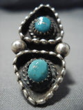 Incredible Vintage Native American Jewelry Navajo Chain Link Sterling Silver Turquoise Ring Old-Nativo Arts