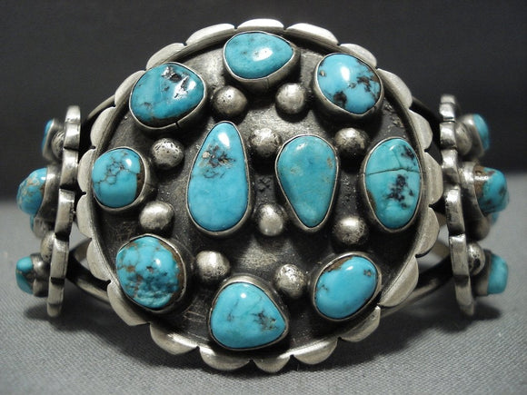 Incredible Vintage Native American Jewelry Navajo Deepset Turquoise Sterling Silver Bracelet Old-Nativo Arts
