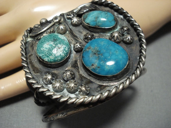 Incredible Vintage Native American Jewelry Navajo Opposite Direction Turquoise Sterling Silver Bracelet-Nativo Arts