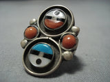 Incredible Vintage Native American Jewelry Zuni Double Face Turquoise Coral Sterling Silver Ring Old-Nativo Arts