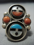 Incredible Vintage Native American Jewelry Zuni Double Face Turquoise Coral Sterling Silver Ring Old-Nativo Arts