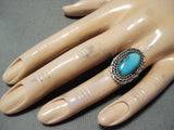 Incredible Vintage Native American Navajo Blue Gem Turquoise Sterling Silver Ring Old-Nativo Arts