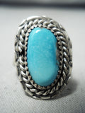Incredible Vintage Native American Navajo Blue Gem Turquoise Sterling Silver Ring Old-Nativo Arts