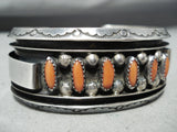 Incredible Vintage Native American Navajo Coral Sterling Silver Segmented Bracelet-Nativo Arts