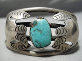 Incredible Vintage Native American Navajo Green Turquoise Sterling Silver Flank Bracelet Old-Nativo Arts