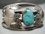 Incredible Vintage Native American Navajo Green Turquoise Sterling Silver Flank Bracelet Old-Nativo Arts