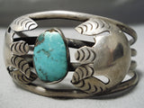 Incredible Vintage Native American Navajo Green Turquoise Sterling Silver Flank Bracelet Old-Nativo Arts