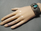 Incredible Vintage Native American Navajo Green Turquoise Sterling Silver Flank Bracelet Old-Nativo Arts