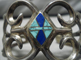 Incredible Vintage Native American Navajo Inlaid Spiderweb Turquoise Sterling Silver Bracelet-Nativo Arts