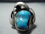 Incredible Vintage Native American Navajo Kingman Turquoise Sterling Silver Huge Ring Old-Nativo Arts