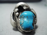 Incredible Vintage Native American Navajo Kingman Turquoise Sterling Silver Huge Ring Old-Nativo Arts