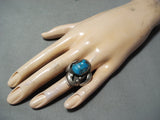 Incredible Vintage Native American Navajo Kingman Turquoise Sterling Silver Huge Ring Old-Nativo Arts