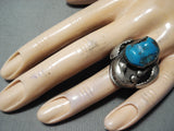 Incredible Vintage Native American Navajo Kingman Turquoise Sterling Silver Huge Ring Old-Nativo Arts