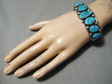 Incredible Vintage Native American Navajo Large Turquoise Straddle Sterling Silver Bracelet-Nativo Arts