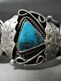Incredible Vintage Native American Navajo Pilot Mountain Turquoise Sterling Silver Bracelet Old-Nativo Arts