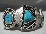Incredible Vintage Native American Navajo Pilot Mountain Turquoise Sterling Silver Bracelet Old-Nativo Arts