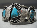 Incredible Vintage Native American Navajo Pilot Mountain Turquoise Sterling Silver Bracelet Old-Nativo Arts