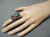 Incredible Vintage Native American Navajo Royston Turquoise Coral Sterling Silver Ring Old-Nativo Arts