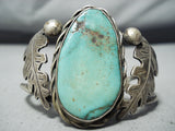 Incredible Vintage Native American Navajo Royston Turquoise Sterling Silver Leaf Bracelet-Nativo Arts