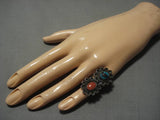 Incredible Vintage Native American Navajo Turquoise Coral Sterling Silver Ring Old-Nativo Arts