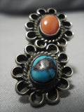 Incredible Vintage Native American Navajo Turquoise Coral Sterling Silver Ring Old-Nativo Arts