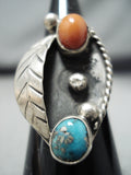 Incredible Vintage Native American Navajo Turquoise & Coral Sterling Silver Ring-Nativo Arts