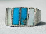 Incredible Vintage Native American Navajo Turquoise Sterling Silver Inlay Ring Old-Nativo Arts