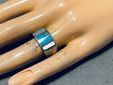 Incredible Vintage Native American Navajo Turquoise Sterling Silver Inlay Ring Old-Nativo Arts