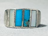 Incredible Vintage Native American Navajo Turquoise Sterling Silver Inlay Ring Old-Nativo Arts
