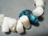 Incredible Vintage Native American Navajo White Coral Sterling Silver Necklace Old-Nativo Arts