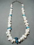 Incredible Vintage Native American Navajo White Coral Sterling Silver Necklace Old-Nativo Arts