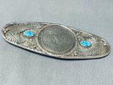 Incredible Vintage Native American Zuni 2 Morenci Turquoise Silver Dollar Pin-Nativo Arts