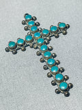 Incredible Vintage Native American Zuni Blue Gem Turquoise Sterling Silver Cross Pendant-Nativo Arts