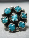 Incredible Vintage Native American Zuni Carved Turquoise Sterling Silver Ring-Nativo Arts