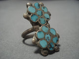 Incredible Vintage Native American Zuni Sterling Silver Dista Turquoise Inlay Ring Old-Nativo Arts