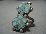 Incredible Vintage Native American Zuni Sterling Silver Dista Turquoise Inlay Ring Old-Nativo Arts