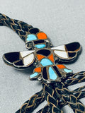 Incredible Vintage Native American Zuni Turquoise Coral Jet Sterling Silver Knifewing Bolo Tie-Nativo Arts