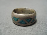 Incredible Vintage Navajo Turquoise Inlay Sterling Silver Native American Ring-Nativo Arts