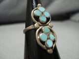 Incredible Vintage Zuni Native American Blue Gem Turquoise Sterling Silver Ring-Nativo Arts