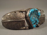 Incredibly Detailed 'Big Leaf' Vintage Navajo Turquoise Native American Jewelry Silver Bracelet-Nativo Arts