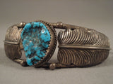Incredibly Detailed 'Big Leaf' Vintage Navajo Turquoise Native American Jewelry Silver Bracelet-Nativo Arts