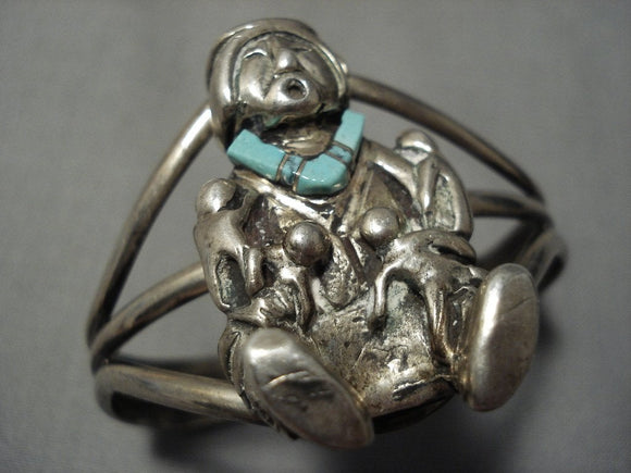 Incredibly Detailed!! Vintage Native American Jewelry Navajo Turquoise Sterling Silver Kachina Bracelet-Nativo Arts