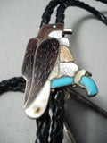 Incredibly Detailed Vintage Native American Navajo Turquoise Eagle Sterling Silver Bolo Tie-Nativo Arts