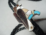 Incredibly Detailed Vintage Native American Navajo Turquoise Eagle Sterling Silver Bolo Tie-Nativo Arts