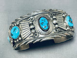 Intense Work Vintage Native American Zuni Morenci Turquoise Sterling Silver Bracelet-Nativo Arts