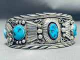 Intense Work Vintage Native American Zuni Morenci Turquoise Sterling Silver Bracelet-Nativo Arts