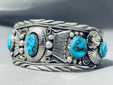 Intense Work Vintage Native American Zuni Morenci Turquoise Sterling Silver Bracelet-Nativo Arts