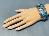 Intense Work Vintage Native American Zuni Morenci Turquoise Sterling Silver Bracelet-Nativo Arts
